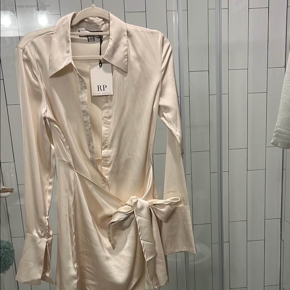 Cream Satin Wrap Dress